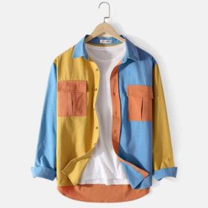 Mix color shirt corduroy material