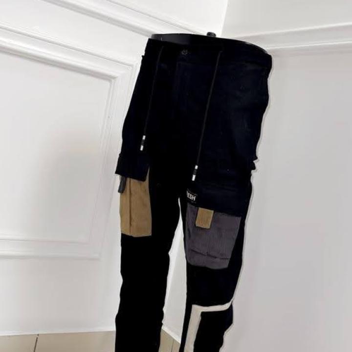 Black mix pockets cargo pants