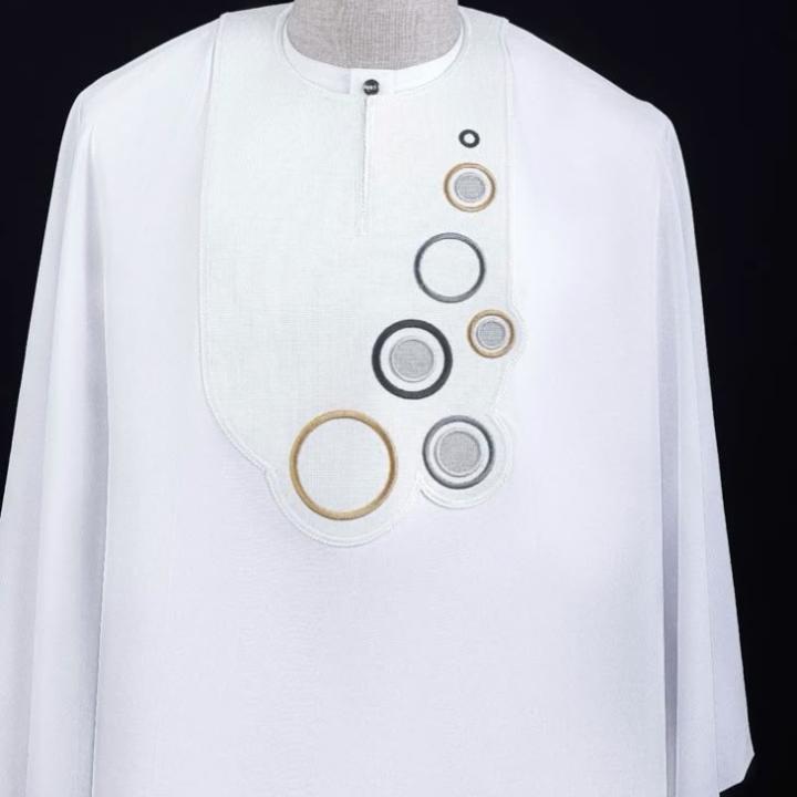 White agbada short sleeve hand