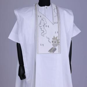 White agbada short sleeve hand