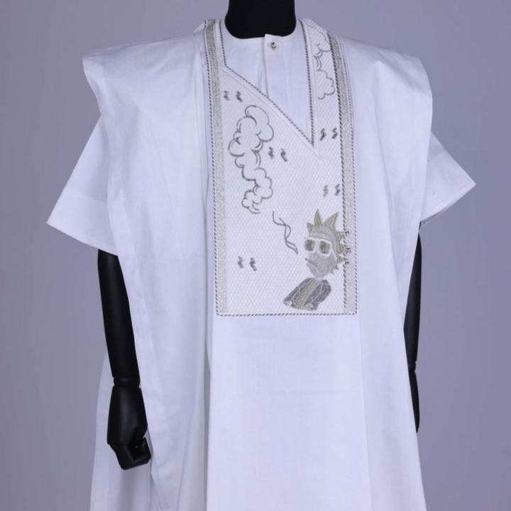 White agbada short sleeve hand