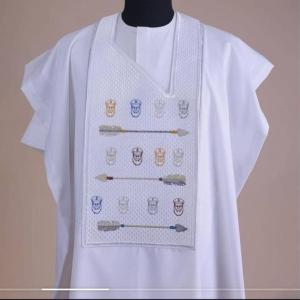 White agbada short sleeve hand