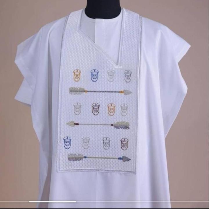 White agbada short sleeve hand