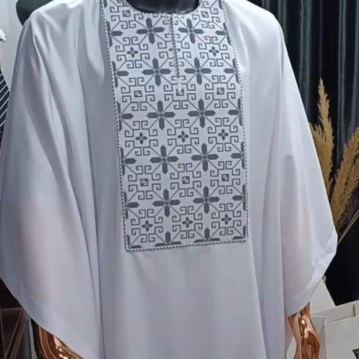 White agbada 3 quarter sleeve hand