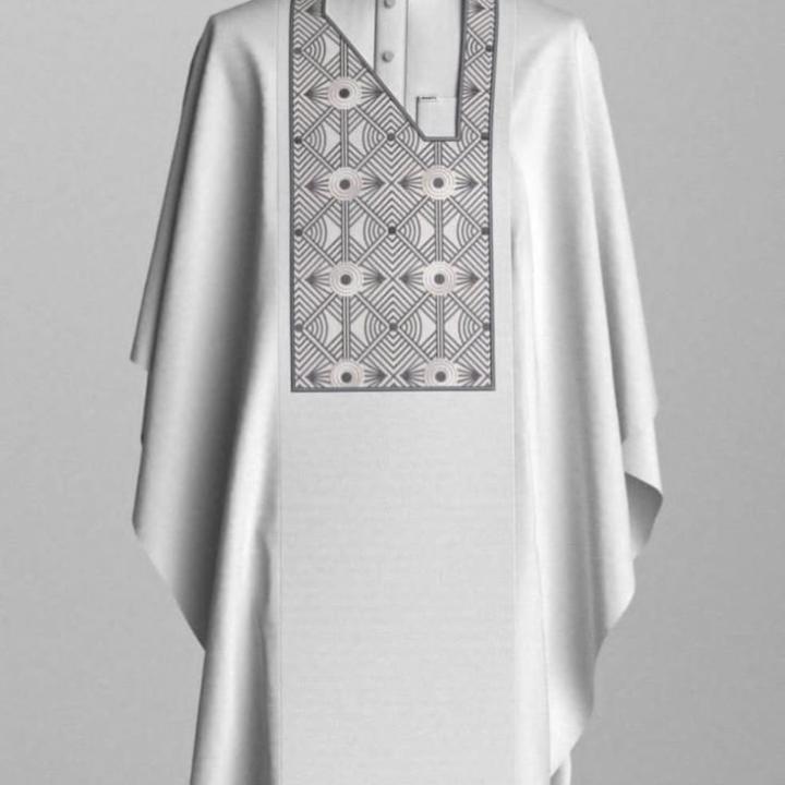 White agbada 3 quarter sleeve hand