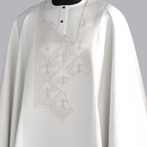 White agbada short sleeve hand