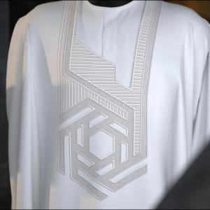 White agbada short sleeve hand