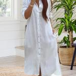 White full length shirt with long sleeve hand