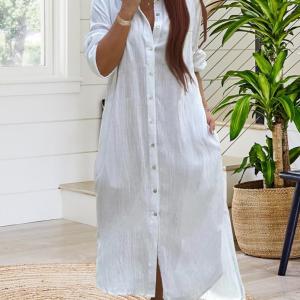 White full length shirt with long sleeve hand